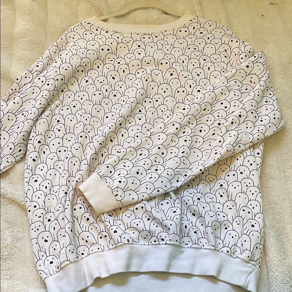Ragstock White Crewneck Sweatshirt with Ghost Print